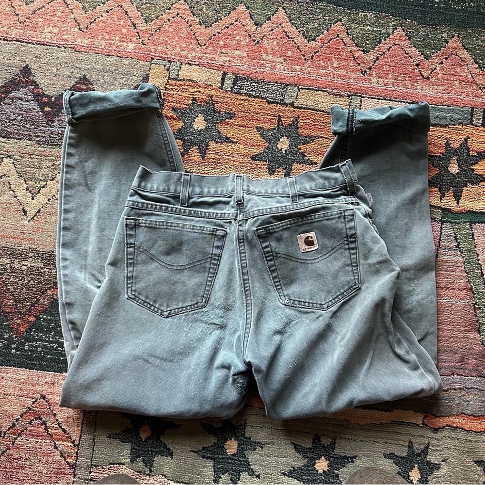 Carhartt canvas teal well worn work pants